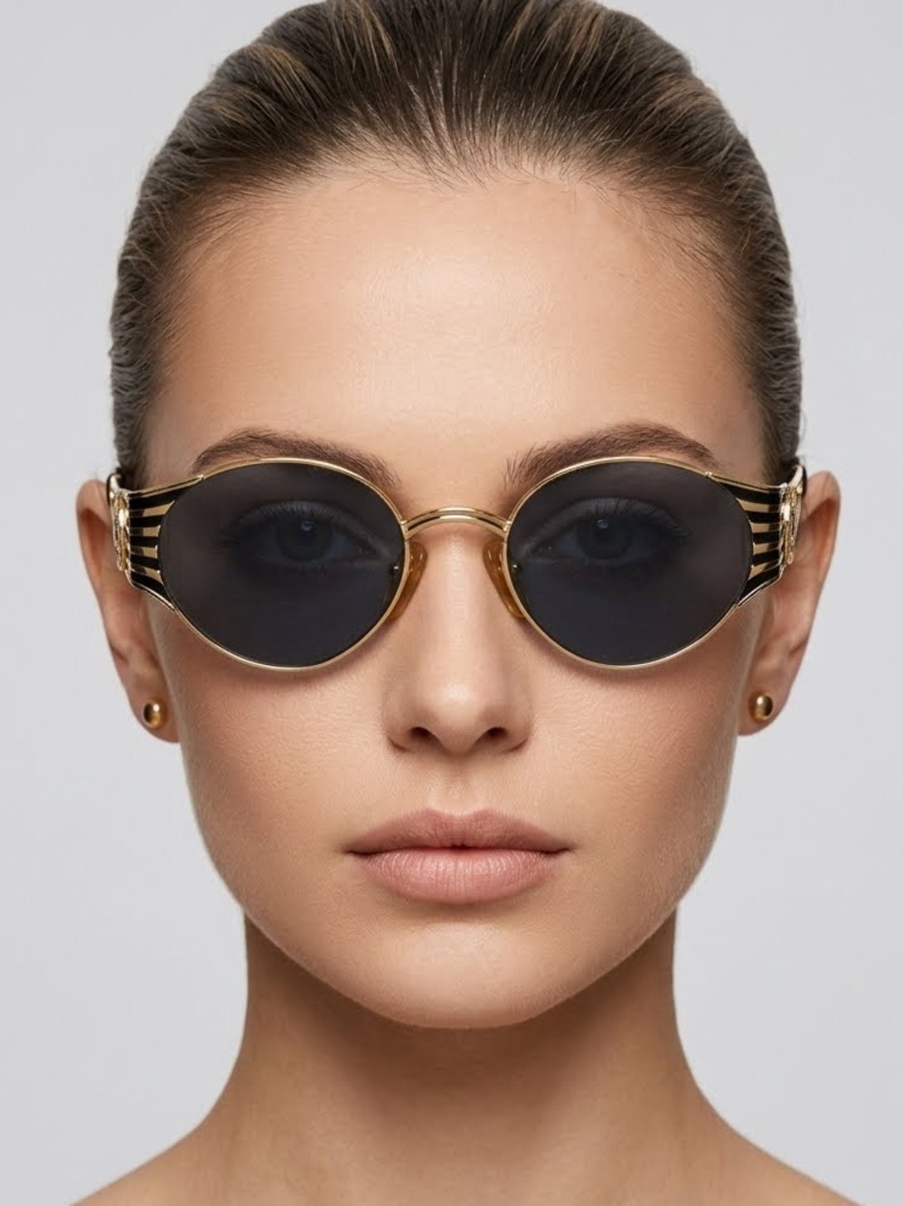Vintage Fendi FS 300 Sunglasses Gold Black Oval Roman Coin Safety Pin 90s ODB - Picture 1 of 16